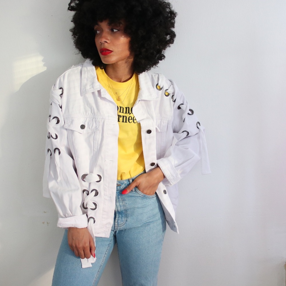Lace Up + Eyelet Oversize Denim Jacket